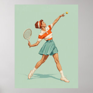 Vintage tennisservert illustration poster