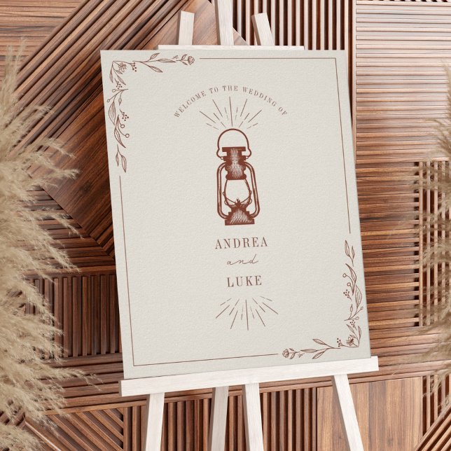 Vintage Terracotta Lantern Bröllop 34x42 Välkommen Poster (Skapare uppladdad)
