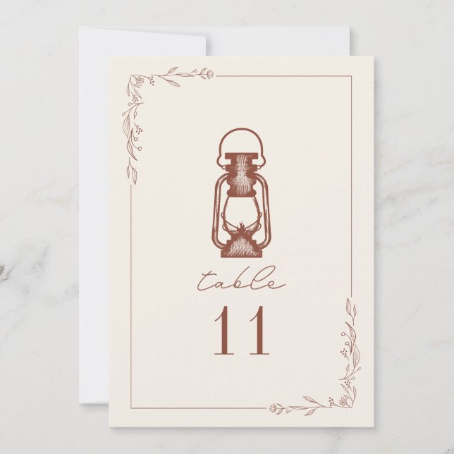 Vintage Terracotta Lantern Bröllop Bordsnummer (Framsida)