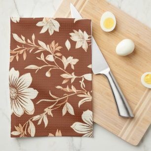 Vintage Terracotta Seamless Boho Blommönster Kökshandduk