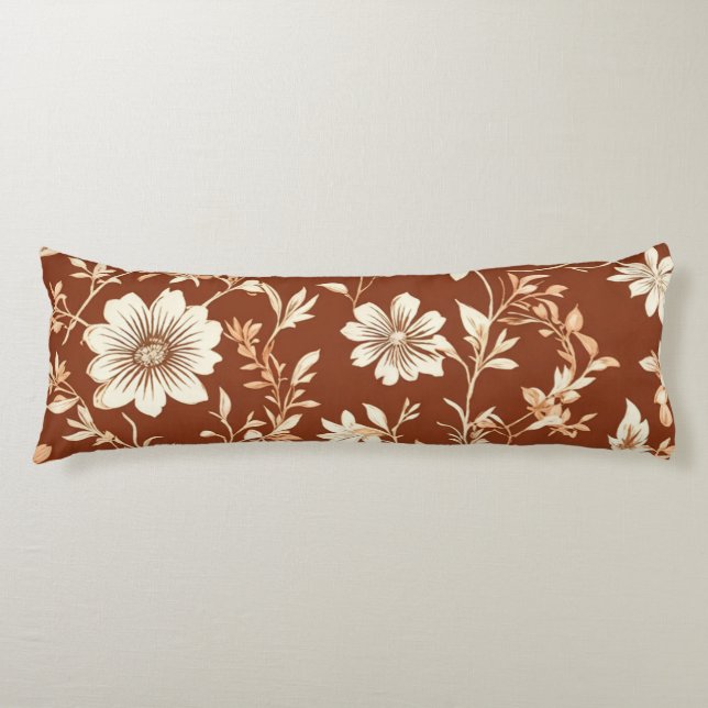 Vintage Terracotta Seamless Boho Blommönster Kroppskudde (Framsidan)