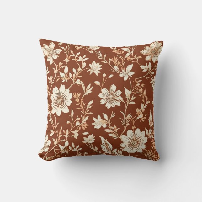 Vintage Terracotta Seamless Boho Blommönster Kudde (Framsida)