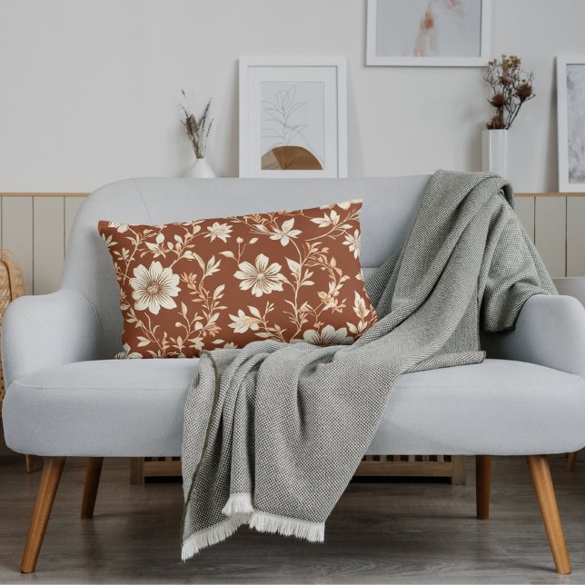 Vintage Terracotta Seamless Boho Blommönster Lumbarkudde (Skapare uppladdad)