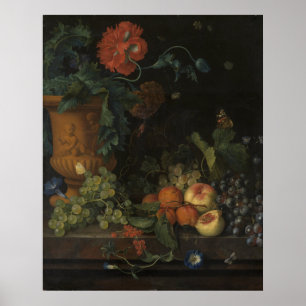 Vintage Terracotta Vas med blommor och frukt Poster