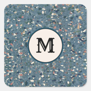 Vintage Terrazzo Retro Mönster - Blue Terra Cotta Fyrkantigt Klistermärke