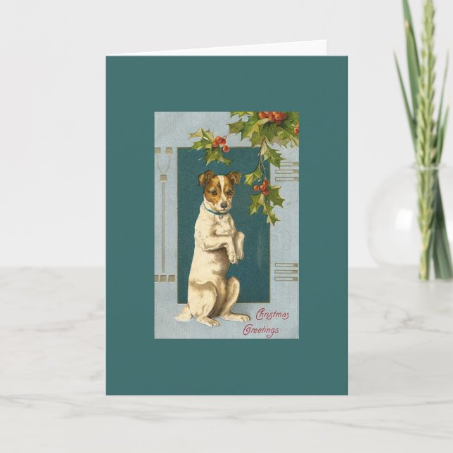 Vintage Terrier och Holly Helgkort (Framsida)