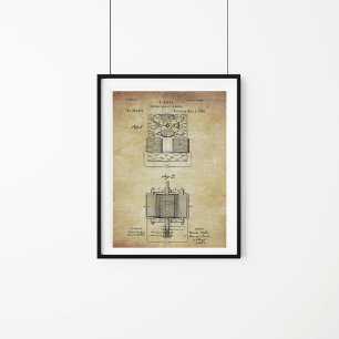 Vintage Tesla Electro Magnetic Motor Patent Poster