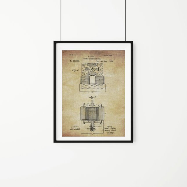 Vintage Tesla Electro Magnetic Motor Patent Poster (Skapare uppladdad)