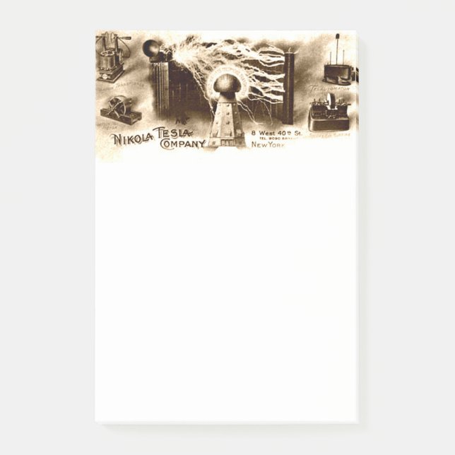 Vintage Tesla Letterhead Illustration Post-it Block (Framsida)