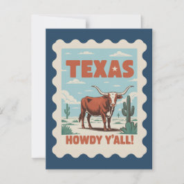 Vintage Texas Classic Cowboy Longhorn Vykort