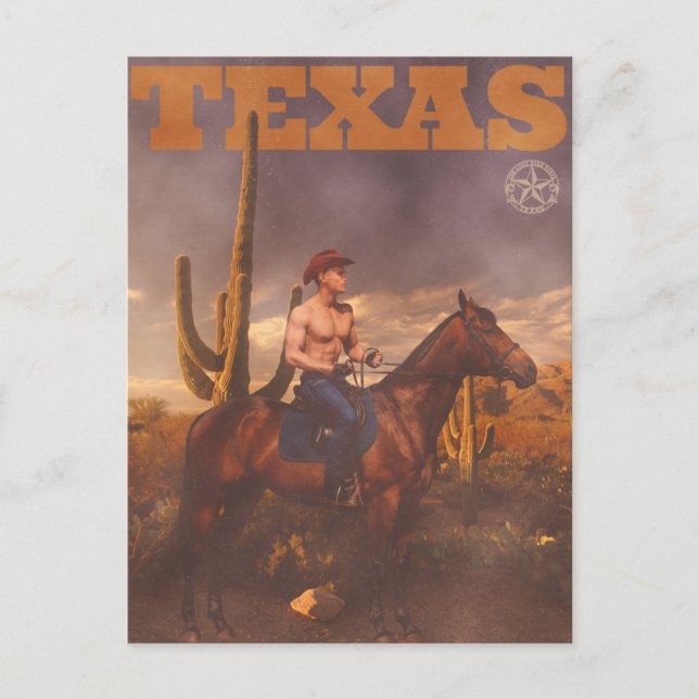 Vintage Texas Cowboy Poster Vykort (Framsida)
