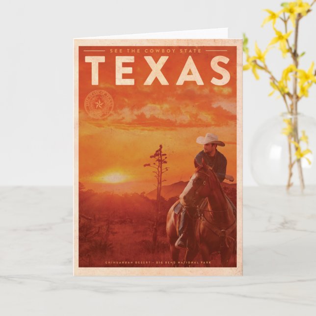 Vintage Texas Cowboy Travel Kort (Gul blomma)