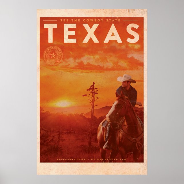 Vintage Texas Cowboy Travel Poster (Framsidan)