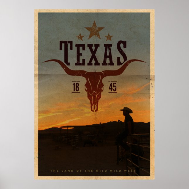 Vintage Texas Cowboy Travel Poster (Framsidan)