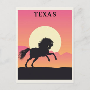 Vintage Texas Horse Mountain Sunset Travel Vykort