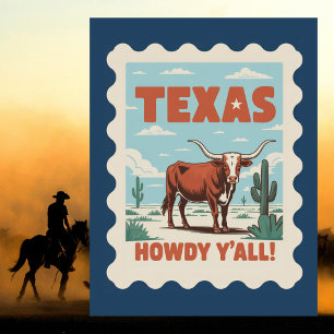 Vintage Texas Klassisk Cowboy Longhorn Vykort
