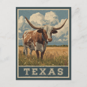 Vintage Texas Longhorn-tjur Retro Resa Vykort