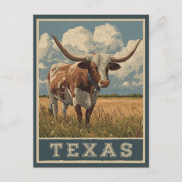 Vintage Texas Longhorn-tjur Retro Resa Vykort