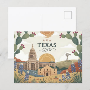 Vintage Texas State Austin Capitol Alamo och Blueb Helg Vykort