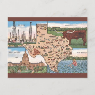 Vintage Texas State Postkort Vykort