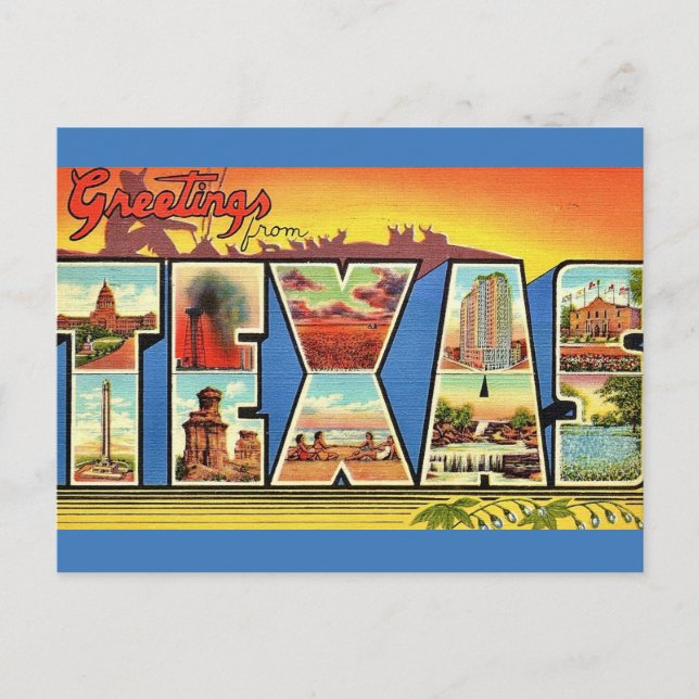 Vintage Texas statliga hälsning Vykort (Framsida)