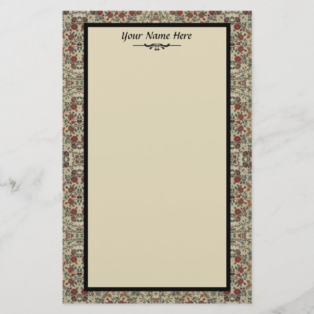 Vintage Textil med blommor och fåglar Brevpapper (Framsida)