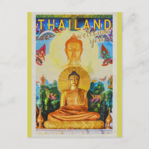 Vintage Thailand Buddha Statue Travel Vykort