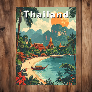 Vintage Thailand Tropical Beach Travel Art Vykort