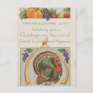 Vintage Thanksgiving av fiskben i Turkiet Druvor Vykort