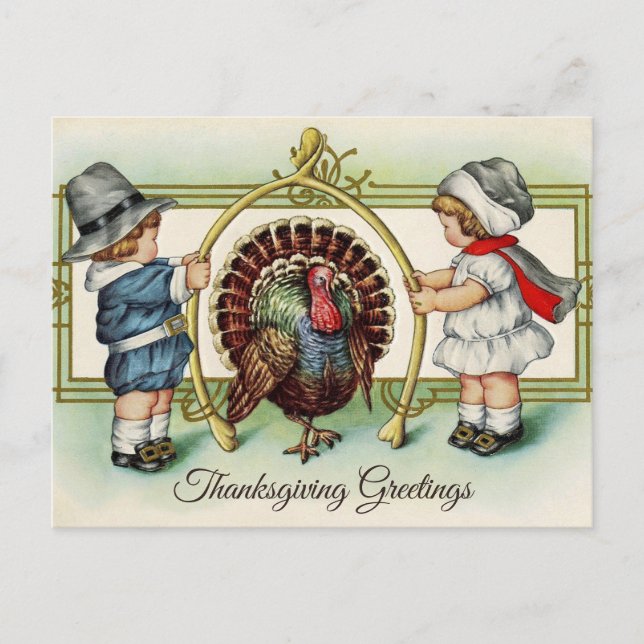 Vintage Thanksgiving Barn och Turkiet Helg Vykort (Framsida)
