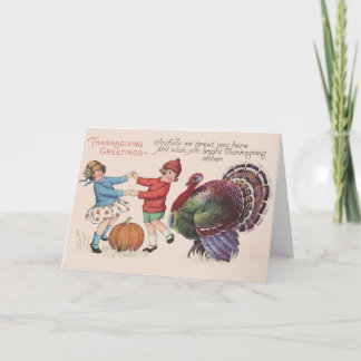 Vintage Thanksgiving Barnbarn med kalkon Helgkort