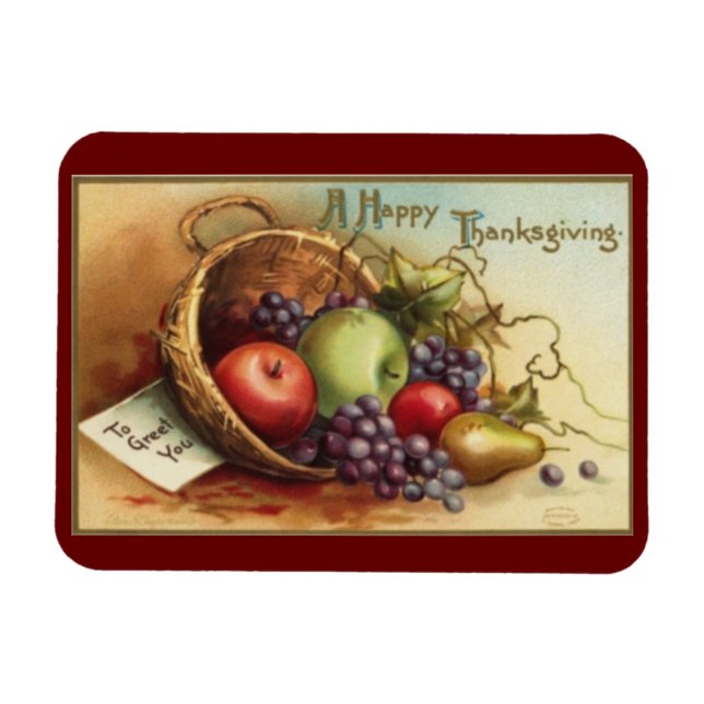Vintage Thanksgiving Basket av frukt Magnet (Horisontell)