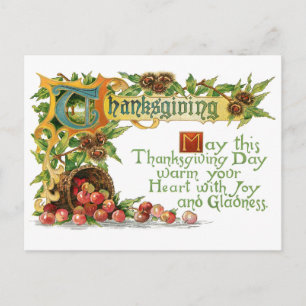 Vintage Thanksgiving Belysad Hälsning Helg Vykort