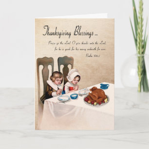 Vintage Thanksgiving Blesser med/ Praktande barn Helgkort