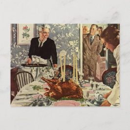 Vintage Thanksgiving Dag Turkiet Middag med familj Helg Vykort