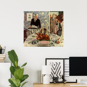 Vintage Thanksgiving Dag Turkiet Middag med familj Poster