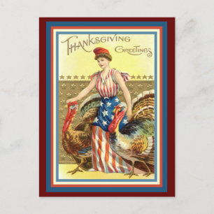 Vintage Thanksgiving, Dam Columbia & Turkey-kopia Vykort