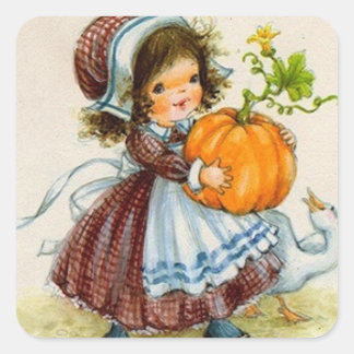 Vintage Thanksgiving Day Girl Fyrkantigt Klistermärke