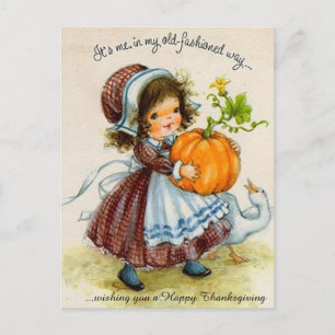 Vintage Thanksgiving Day Girl Helg Vykort