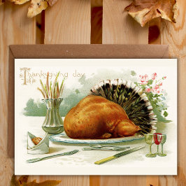 Vintage Thanksgiving Day Turkey Middag Anpassnings Helgkort