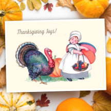 Vintage Thanksgiving-flicka med kalkon & skörd