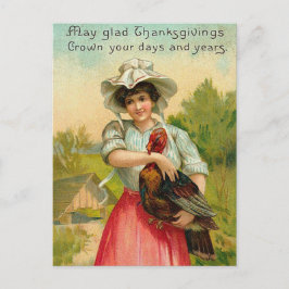 Vintage Thanksgiving Girl Hälsning Helg Vykort