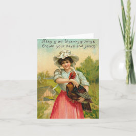 Vintage Thanksgiving Girl Hälsning Helgkort