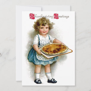 Vintage Thanksgiving Girl med Paj Julkort