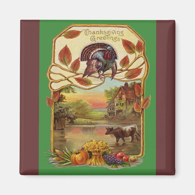 Vintage Thanksgiving Hälsning Magnet (Framsidan)