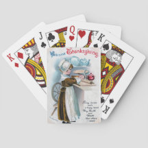 Vintage Thanksgiving Hälsning med Pilgrim Girl Ba