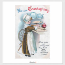 Vintage Thanksgiving Hälsning med Pilgrim Girl Ba