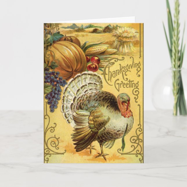 Vintage Thanksgiving Hälsning med Turkiet Helgkort (Framsida)