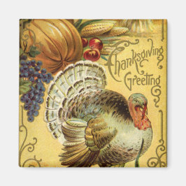 Vintage Thanksgiving Hälsning med Turkiet Magnet