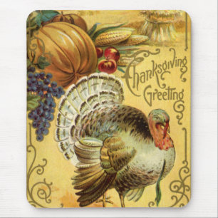 Vintage Thanksgiving Hälsning med Turkiet Musmatta